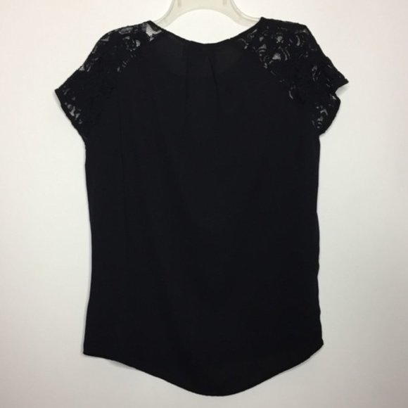 Anthropologie Maeve Black Short Sleeve Lace Blouse Size Medium - Picture 3 of 12